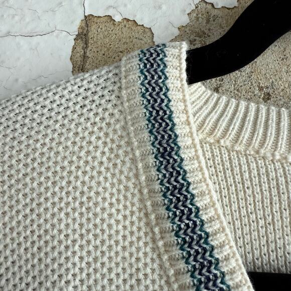 Vtg 90s Sweater Men L Cricket V Neck Sweater Cream Embroidered Isuzu Logo Preppy - Picture 7 of 12